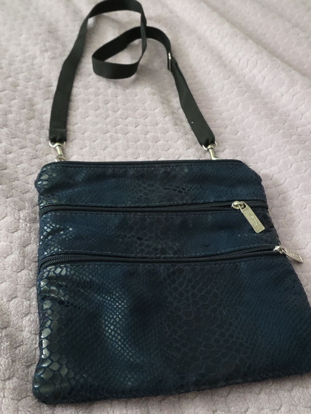 Y2k Pinky Made In Miami Blue Snake-Embossed Crossbody Bag Very Good Condition